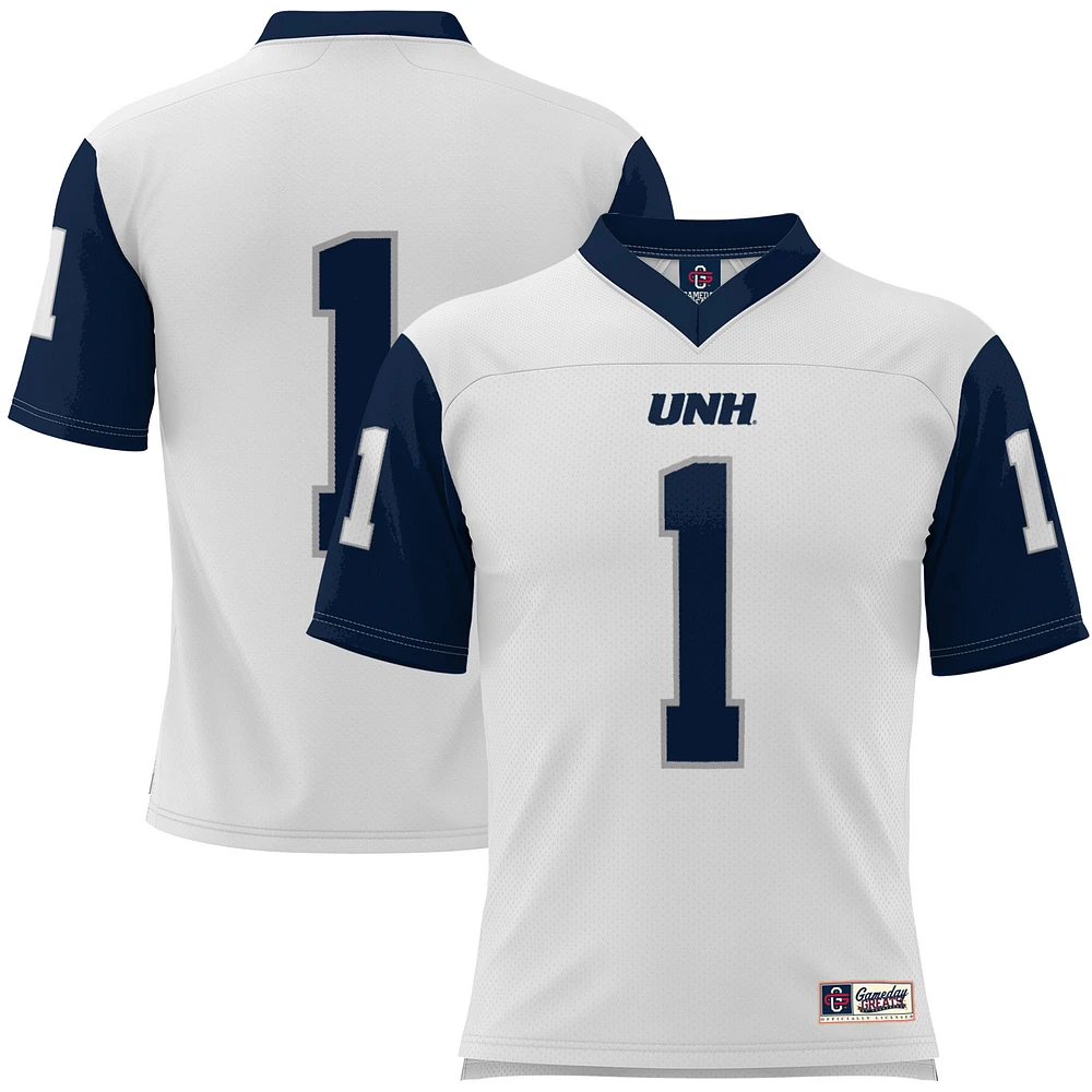 Men's GameDay Greats #1 White New Hampshire Wildcats Football Jersey