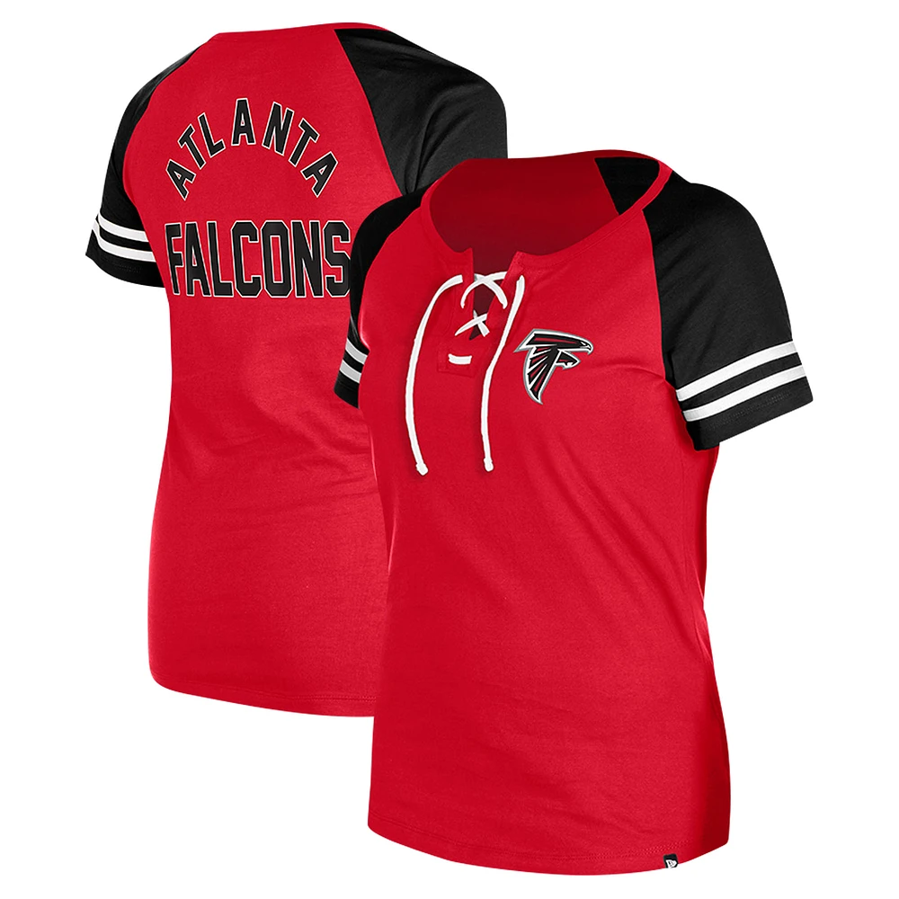 Women's New Era Red Atlanta Falcons Lace-Up Raglan T-Shirt