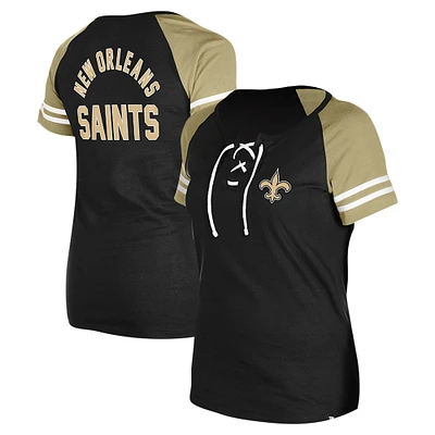 Women's New Era Black Orleans Saints Lace-Up Raglan T-Shirt