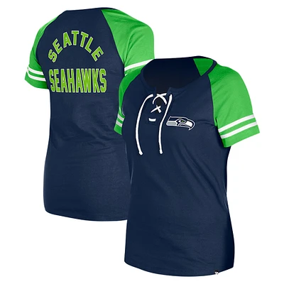 Women's New Era College Navy Seattle Seahawks Lace-Up Raglan T-Shirt