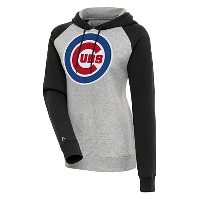 Women's Antigua Heather Gray/Black Chicago Cubs Victory Raglan Sleeve Pullover Hoodie