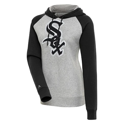 Women's Antigua Heather Gray/Black Chicago White Sox Victory Raglan Sleeve Pullover Hoodie