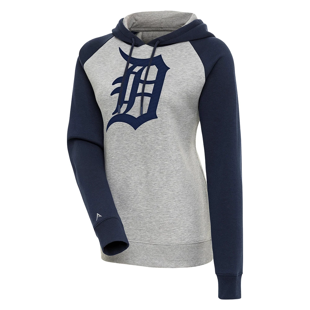 Women's Antigua Heather Gray/Navy Detroit Tigers Victory Raglan Sleeve Pullover Hoodie