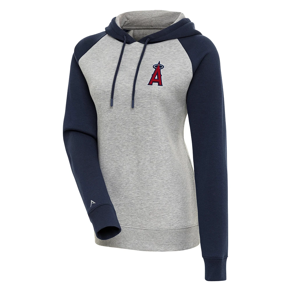 Women's Antigua Heather Gray/Navy Los Angeles Angels Victory Raglan Sleeve Pullover Hoodie