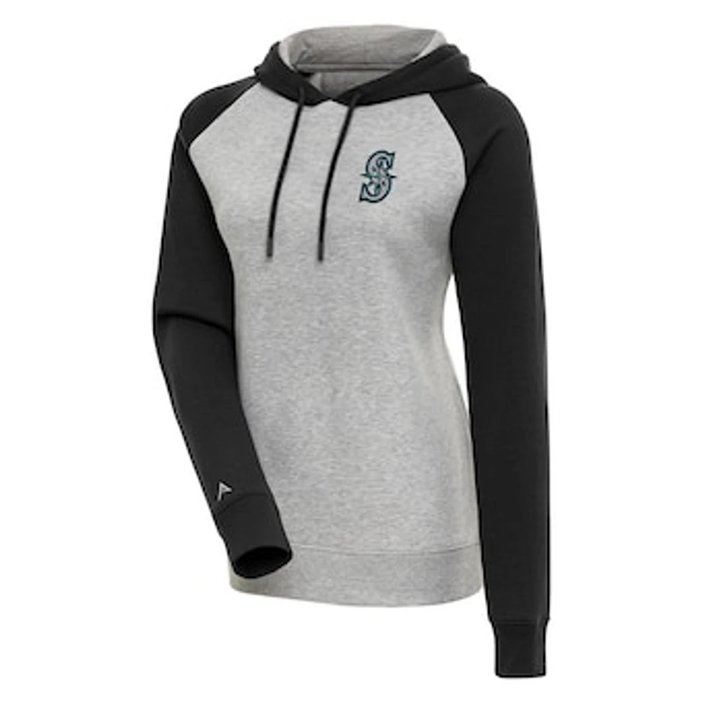 Women's Antigua Heather Gray/Black Seattle Mariners Victory Raglan Sleeve Pullover Hoodie