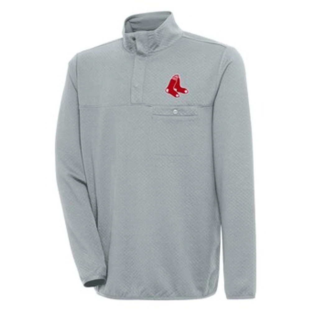 Men's Antigua Gray Boston Red Sox Steamer Quarter-Snap Pullover Jacket