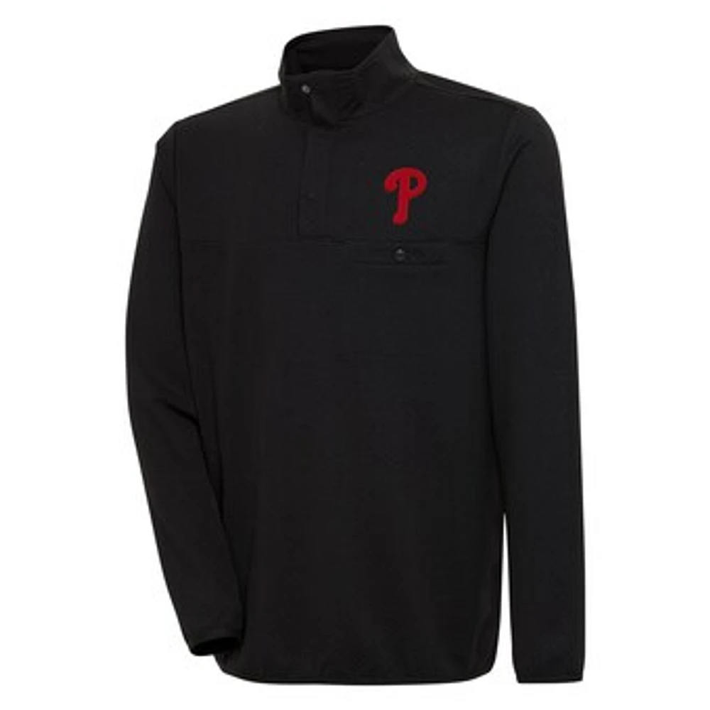 Men's Antigua Black Philadelphia Phillies Steamer Quarter-Snap Pullover Jacket