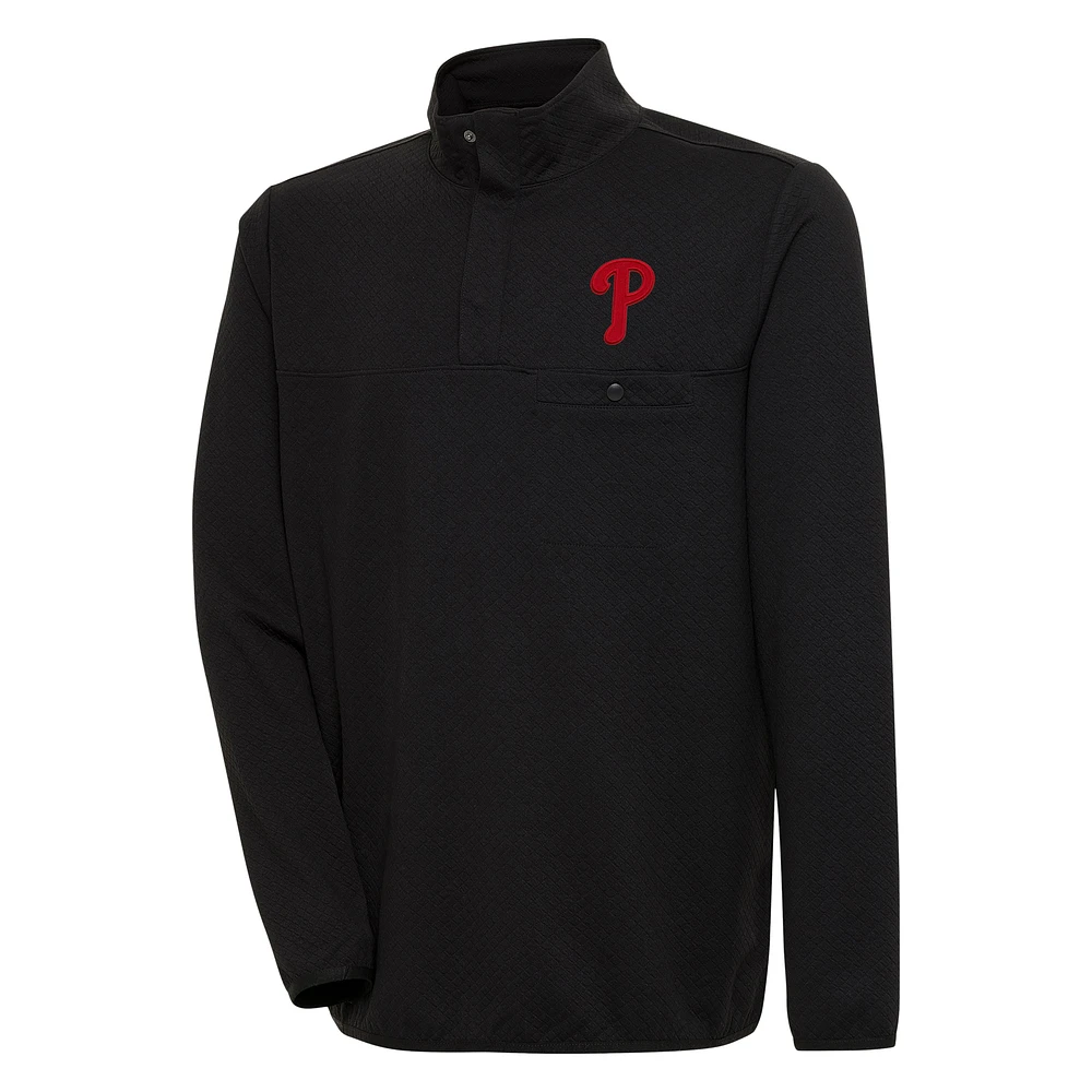 Men's Antigua Black Philadelphia Phillies Steamer Quarter-Snap Pullover Jacket