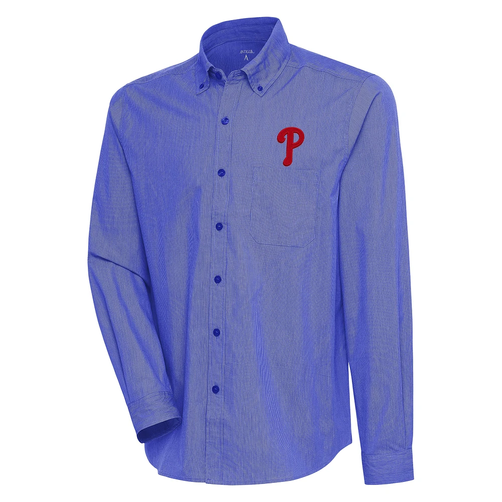 Men's Antigua Royal/White Philadelphia Phillies Compression Long Sleeve Button-Down Shirt