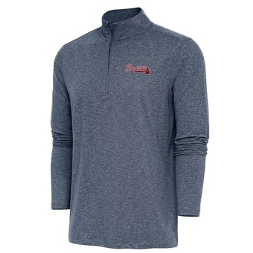 Men's Antigua Heather Navy Atlanta Braves Hunk Quarter-Zip Pullover Top