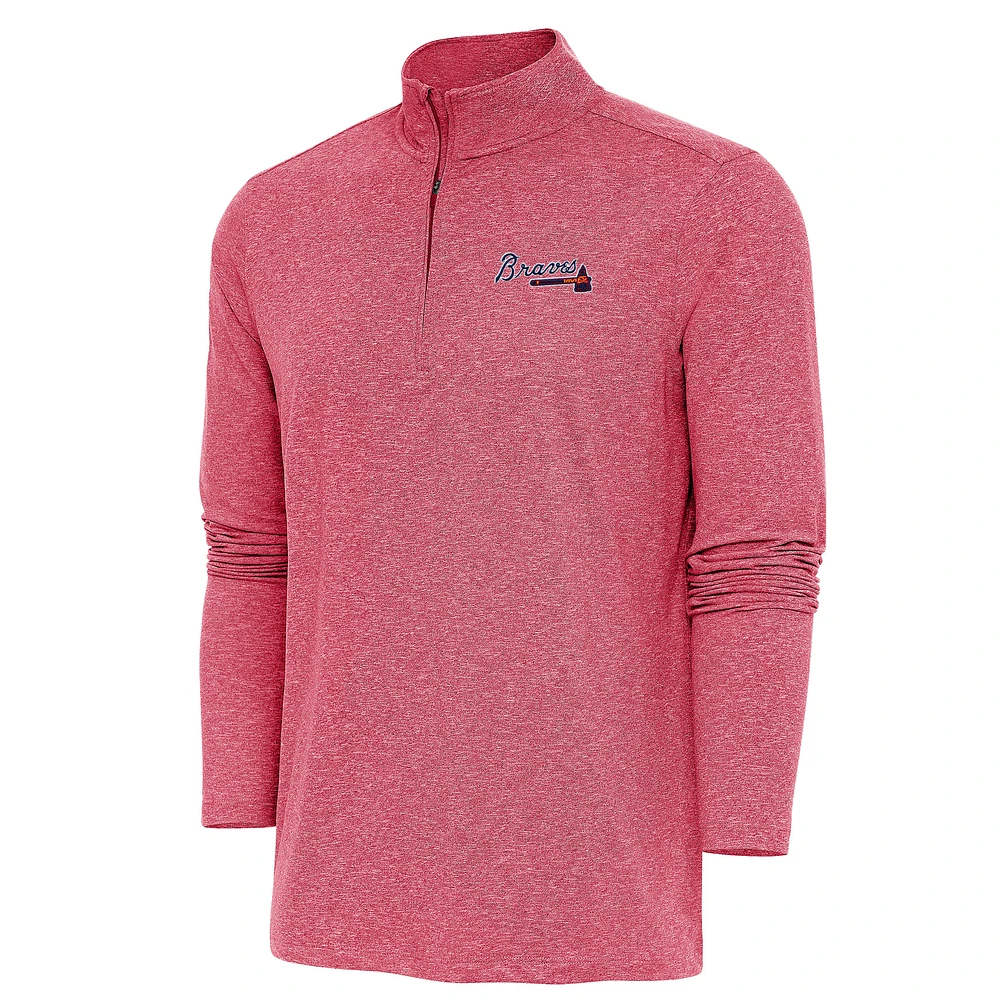 Men's Antigua Heather Red Atlanta Braves Hunk Quarter-Zip Pullover Top