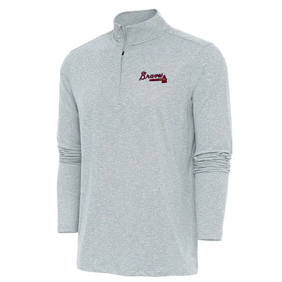 Men's Antigua Heather Atlanta Braves Hunk Quarter-Zip Pullover Top