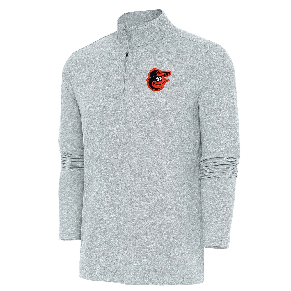 Men's Antigua Heather Baltimore Orioles Hunk Quarter-Zip Pullover Top
