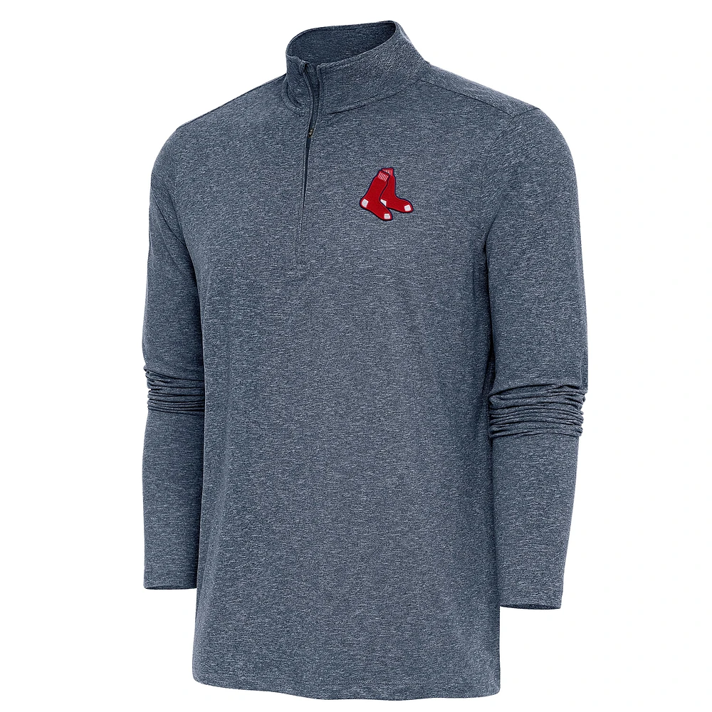 Men's Antigua Heather Navy Boston Red Sox Hunk Quarter-Zip Pullover Top