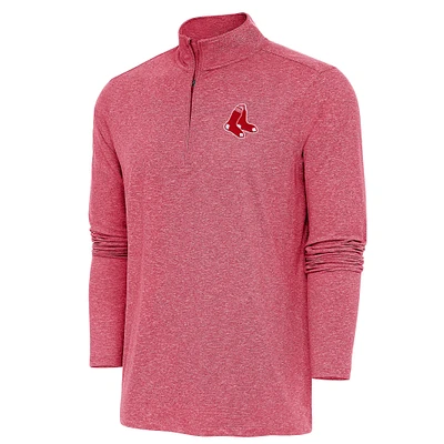 Men's Antigua Heather Red Boston Sox Hunk Quarter-Zip Pullover Top