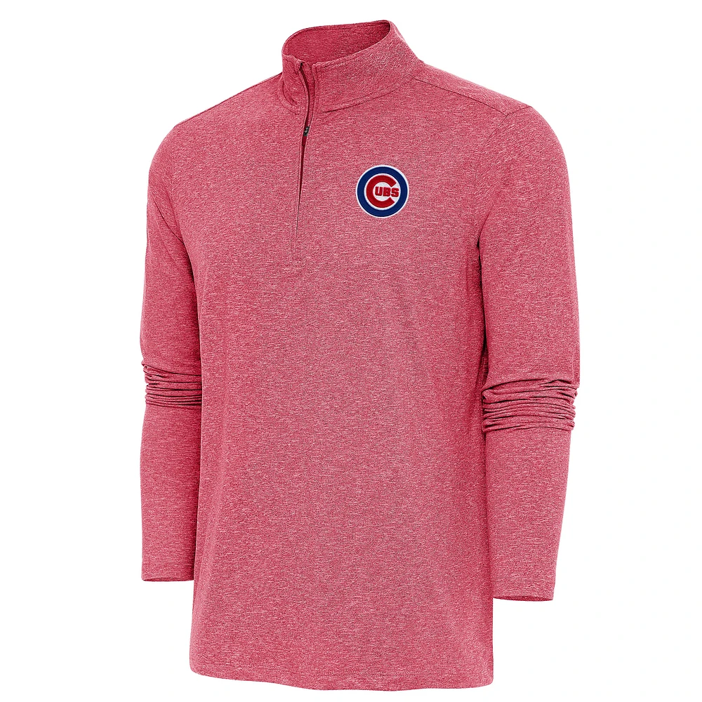 Men's Antigua Heather Red Chicago Cubs Hunk Quarter-Zip Pullover Top