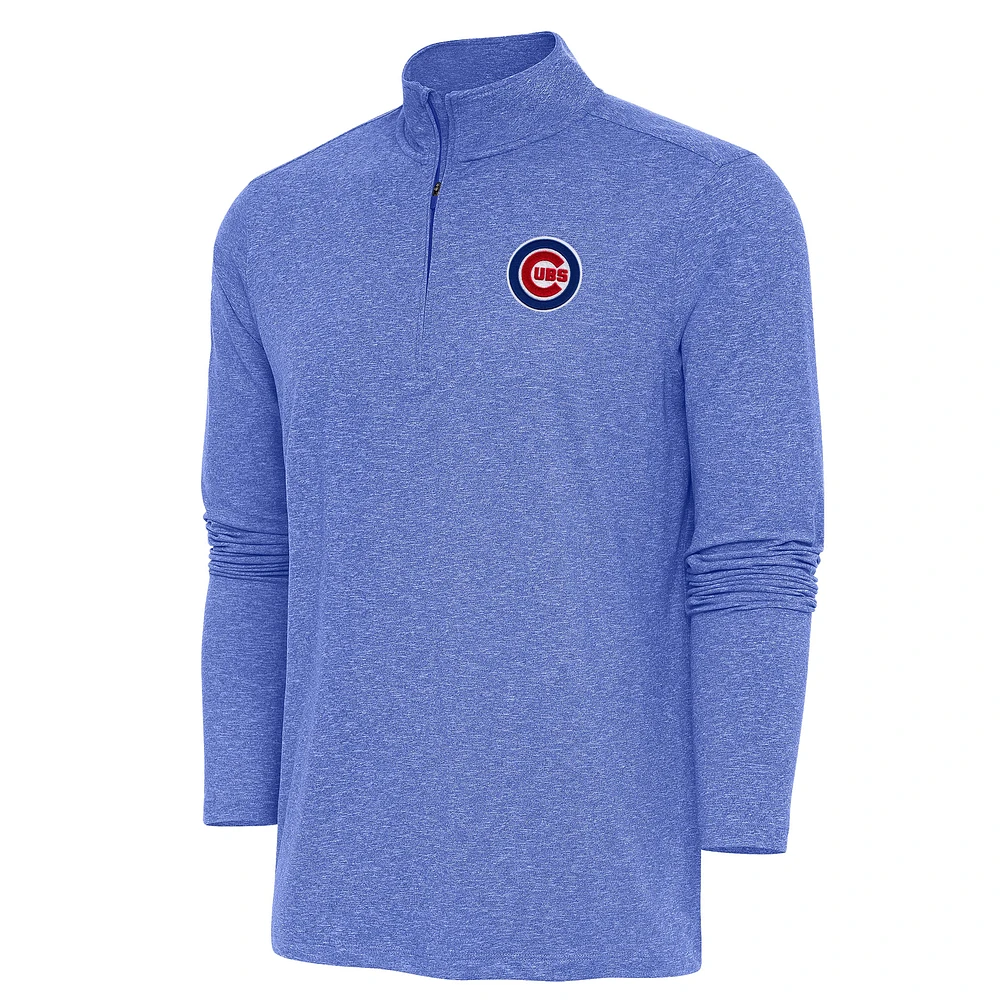 Men's Antigua Heather Royal Chicago Cubs Hunk Quarter-Zip Pullover Top
