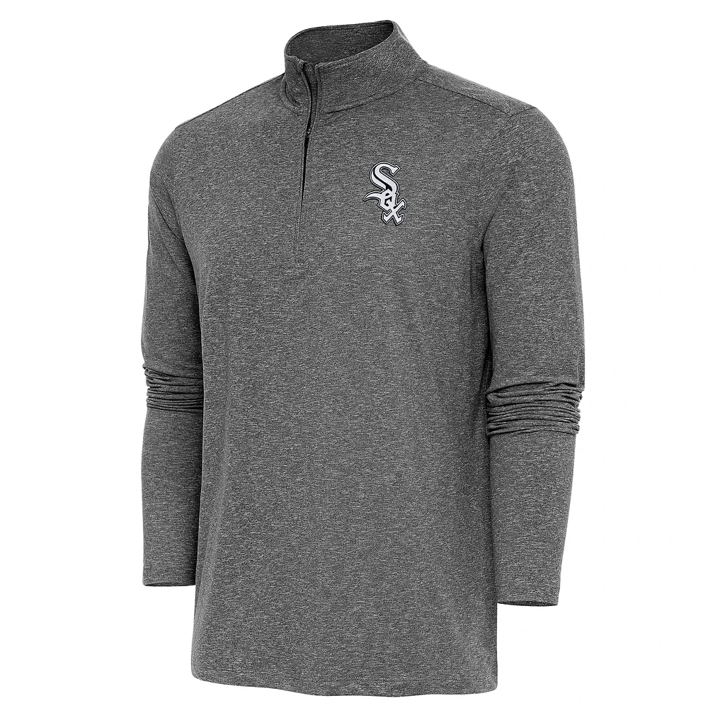 Men's Antigua Heather Black Chicago White Sox Hunk Quarter-Zip Pullover Top