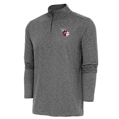 Men's Antigua Heather Black Cleveland Guardians Hunk Quarter-Zip Pullover Top
