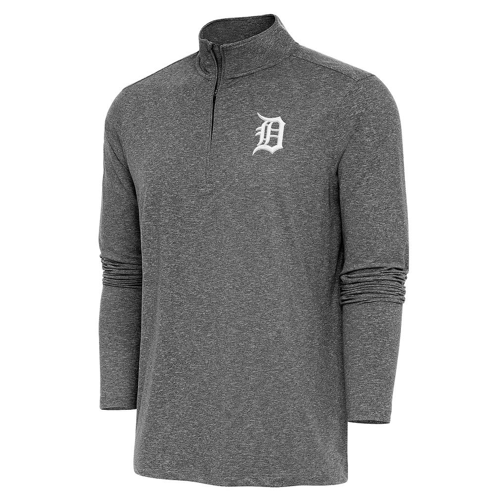 Men's Antigua Heather Black Detroit Tigers Hunk Quarter-Zip Pullover Top