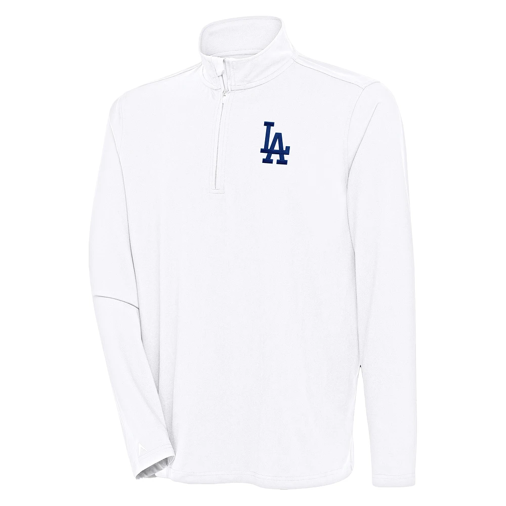 Men's Antigua White Los Angeles Dodgers Hunk Quarter-Zip Pullover Top