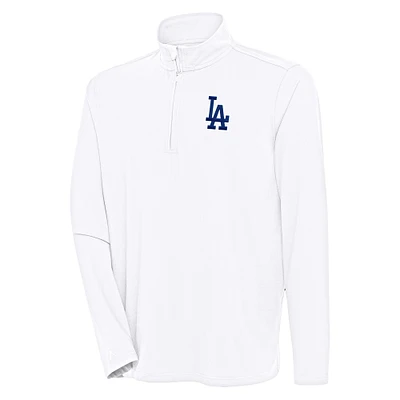 Men's Antigua White Los Angeles Dodgers Hunk Quarter-Zip Pullover Top