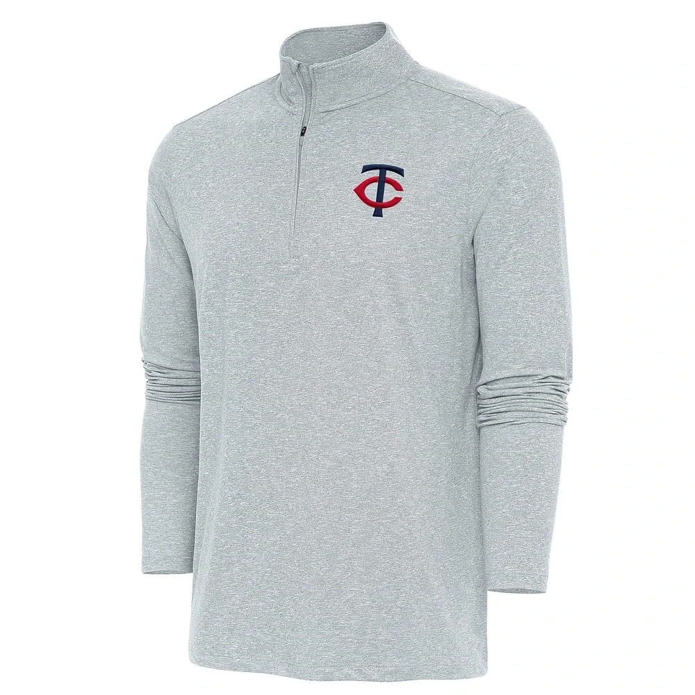 Men's Antigua Heather Minnesota Twins Hunk Quarter-Zip Pullover Top