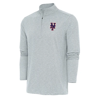Men's Antigua Heather New York Mets Hunk Quarter-Zip Pullover Top