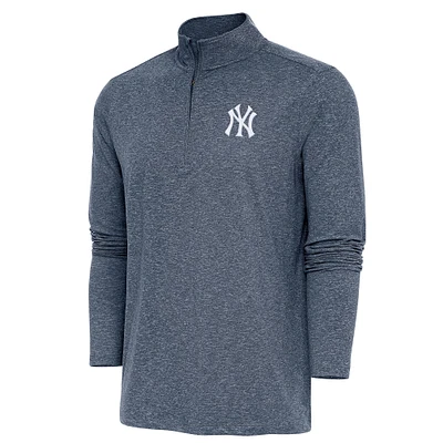 Men's Antigua Heather Navy New York Yankees Hunk Quarter-Zip Pullover Top