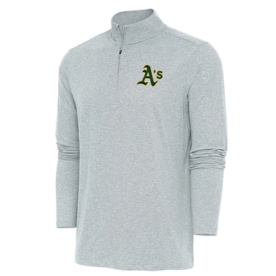 Men's Antigua Heather Gray Athletics Hunk Quarter-Zip Pullover Top