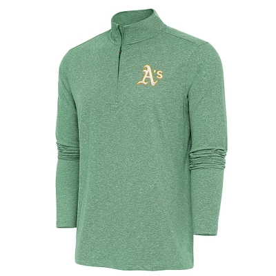 Men's Antigua Heather Green Athletics Hunk Quarter-Zip Pullover Top