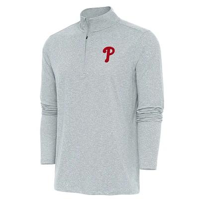 Men's Antigua Heather Philadelphia Phillies Hunk Quarter-Zip Pullover Top