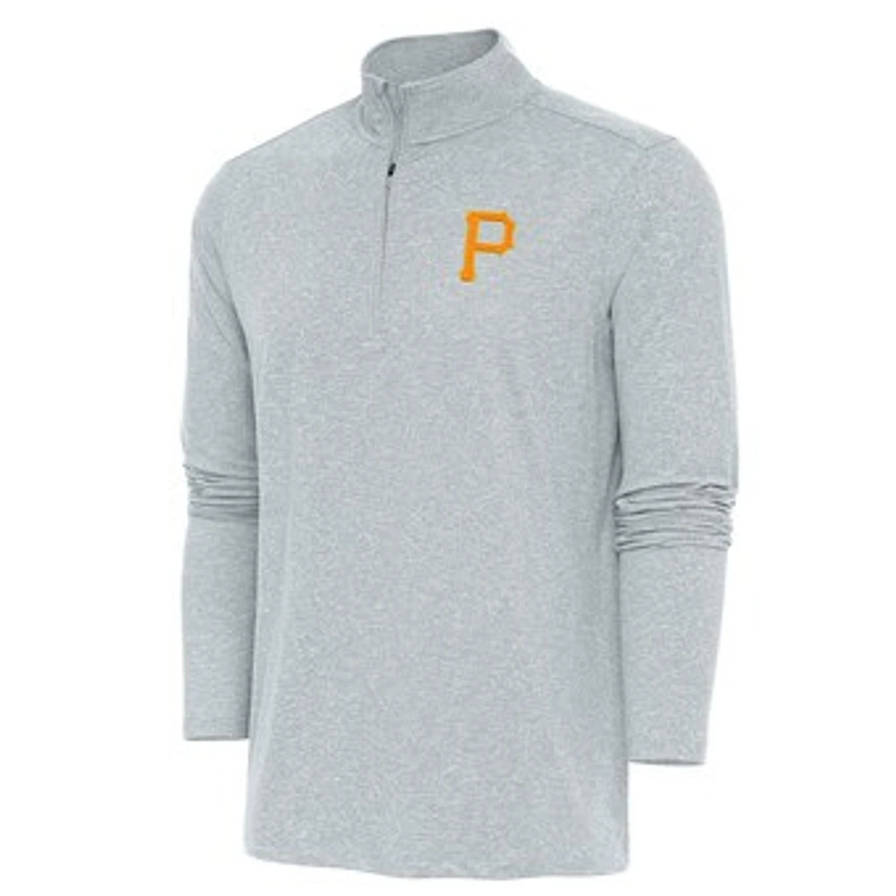 Men's Antigua Heather Gray Pittsburgh Pirates Hunk Quarter-Zip Pullover Top