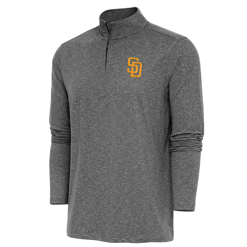 Men's Antigua Heather Black San Diego Padres Hunk Quarter-Zip Pullover Top