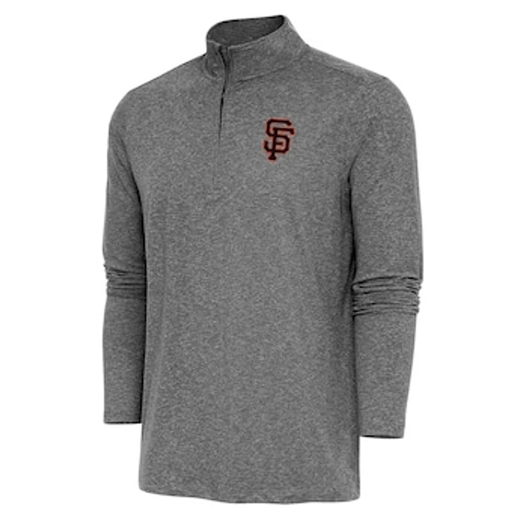 Men's Antigua Heather Black San Francisco Giants Hunk Quarter-Zip Pullover Top