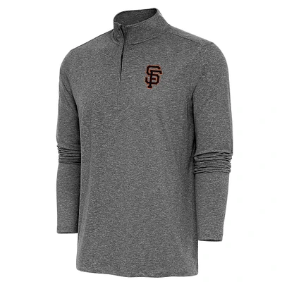 Men's Antigua Heather Black San Francisco Giants Hunk Quarter-Zip Pullover Top