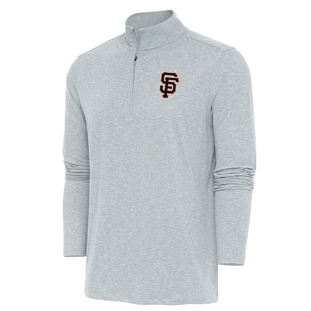 Men's Antigua Heather Gray San Francisco Giants Hunk Quarter-Zip Pullover Top