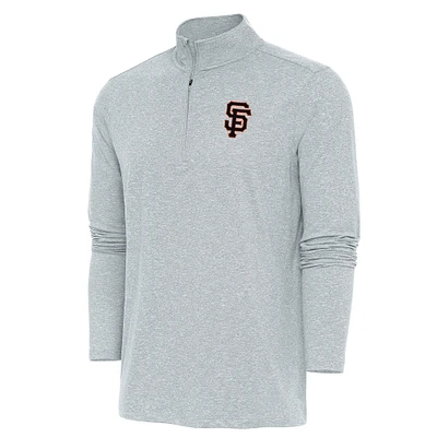 Men's Antigua Heather Gray San Francisco Giants Hunk Quarter-Zip Pullover Top