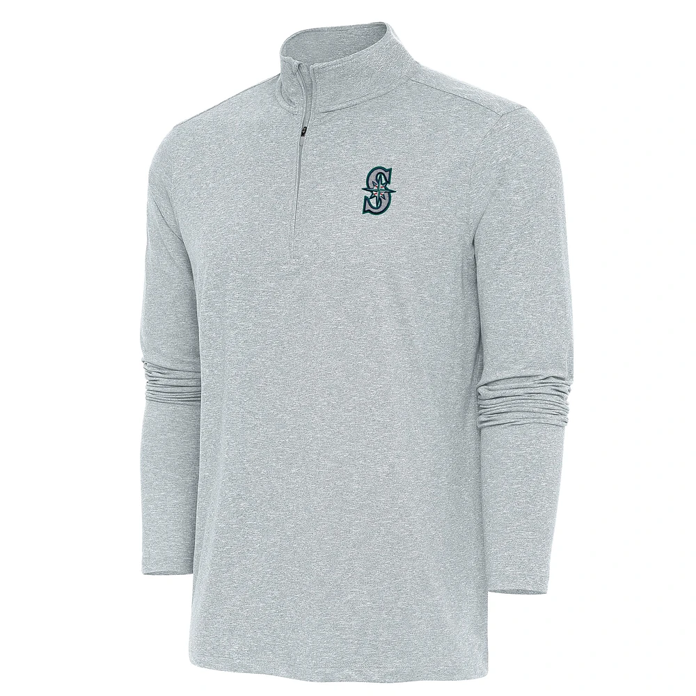 Men's Antigua Heather Seattle Mariners Hunk Quarter-Zip Pullover Top