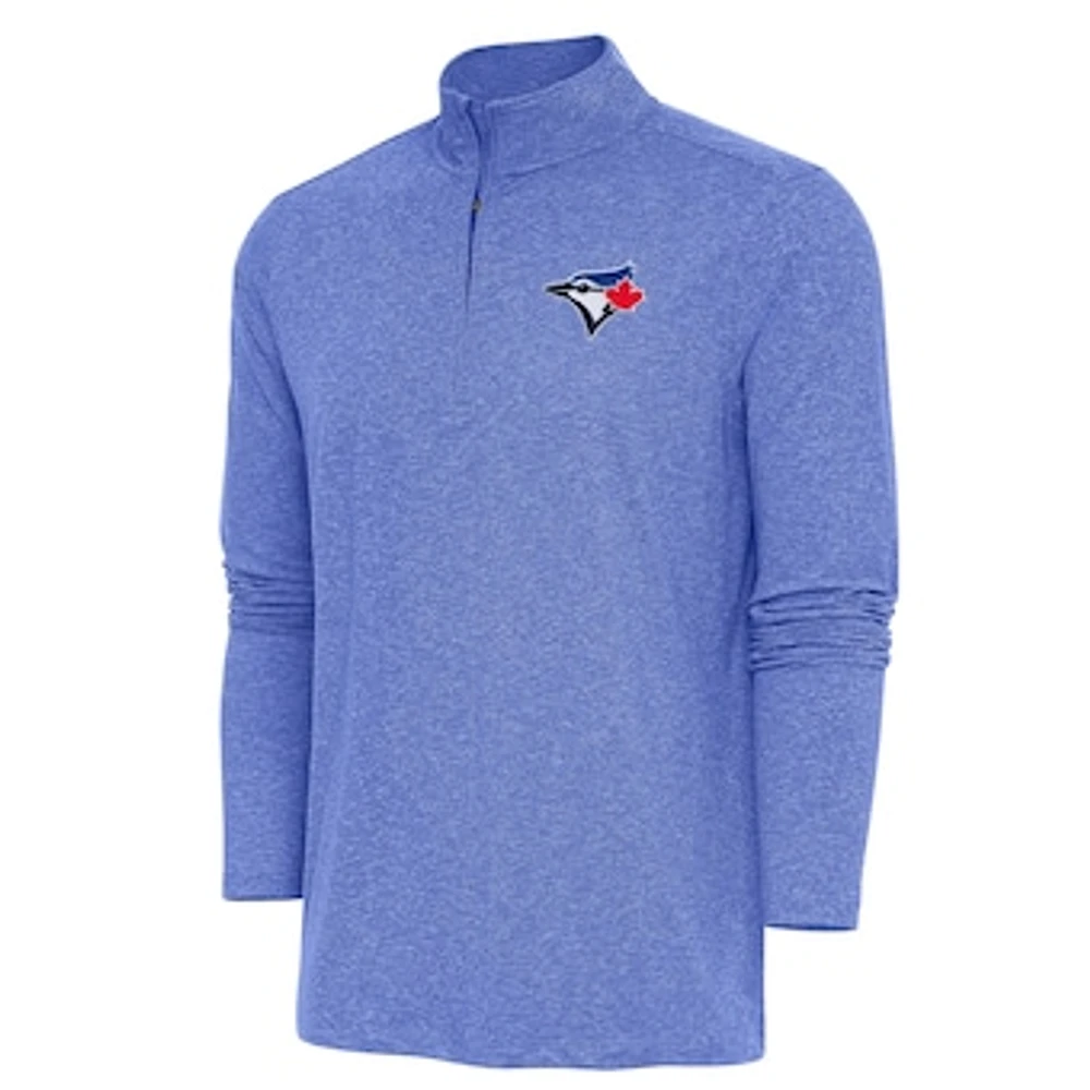 Men's Antigua Heather Royal Toronto Blue Jays Hunk Quarter-Zip Pullover Top