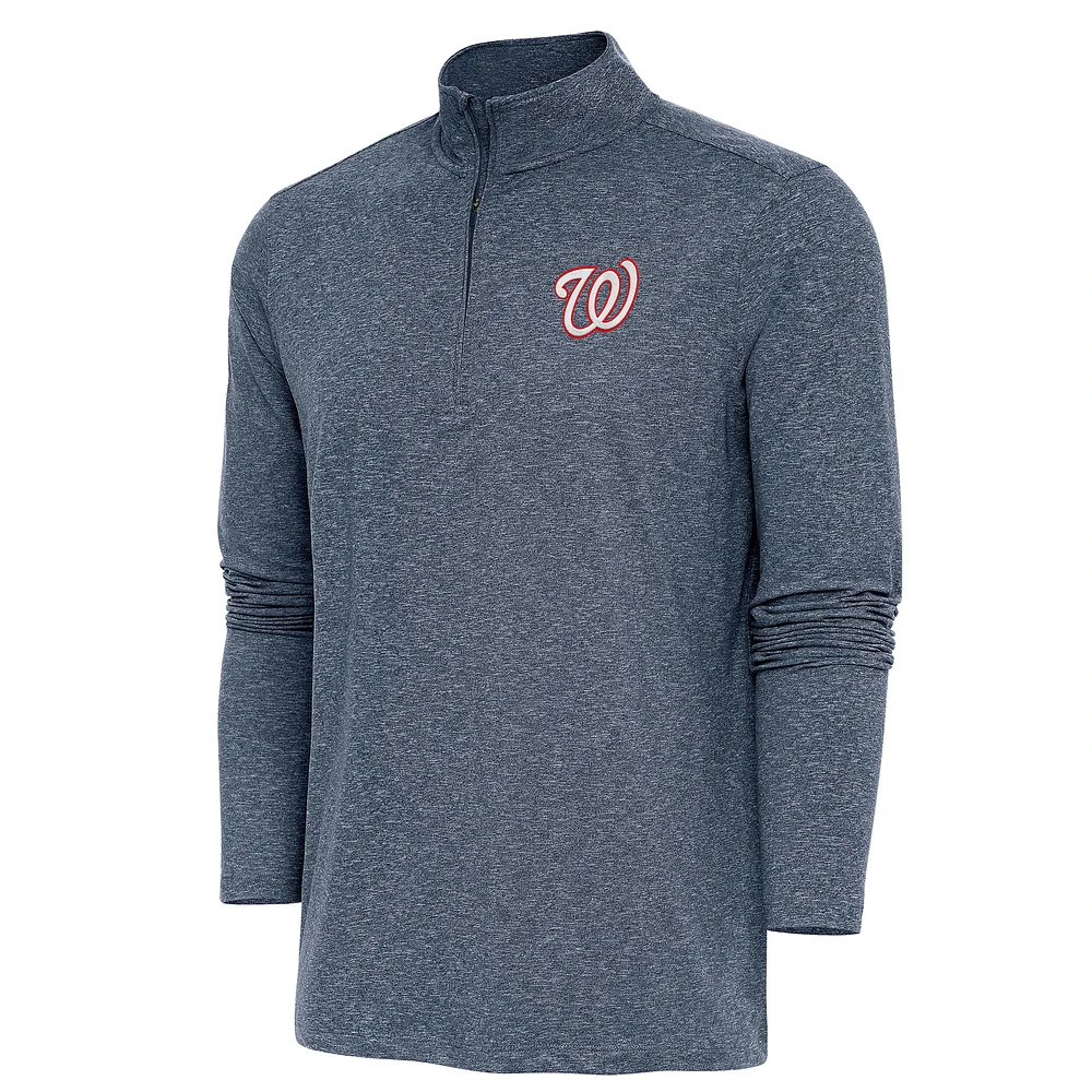 Men's Antigua Heather Navy Washington Nationals Hunk Quarter-Zip Pullover Top