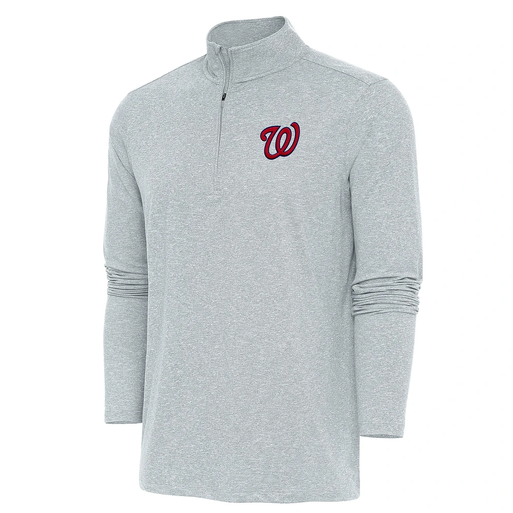 Men's Antigua Heather Washington Nationals Hunk Quarter-Zip Pullover Top