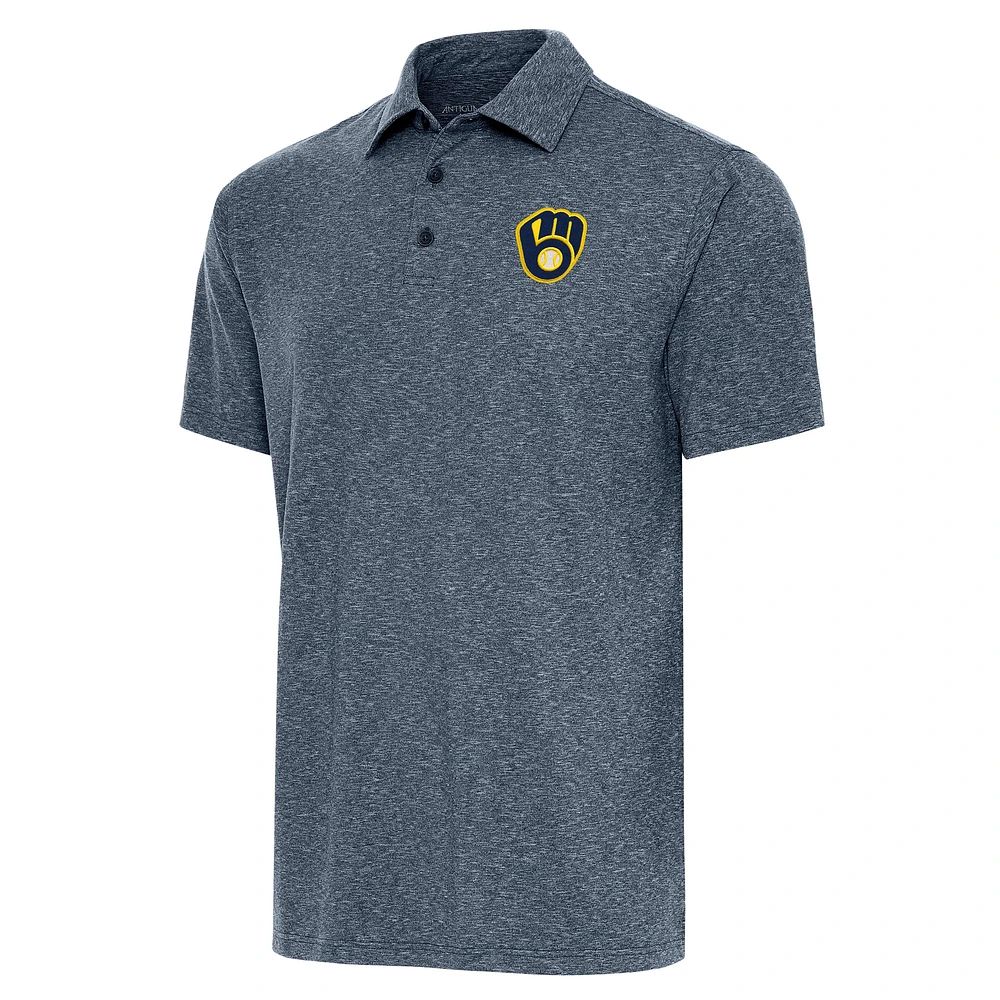 Men's Antigua Heather Navy Milwaukee Brewers Par Polo