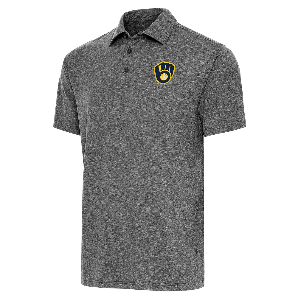 Men's Antigua Heather Black Milwaukee Brewers Par Polo