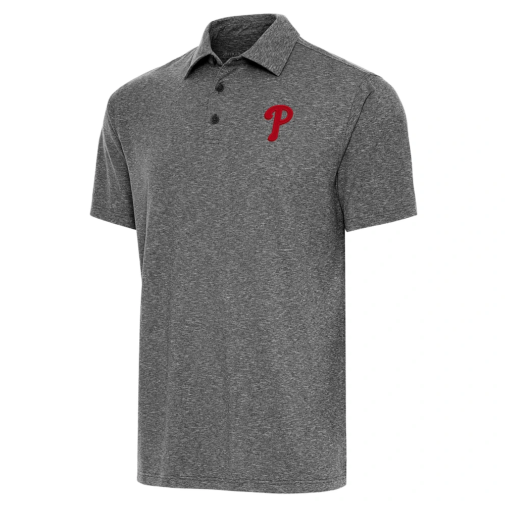 Men's Antigua Heather Black Philadelphia Phillies Par Polo
