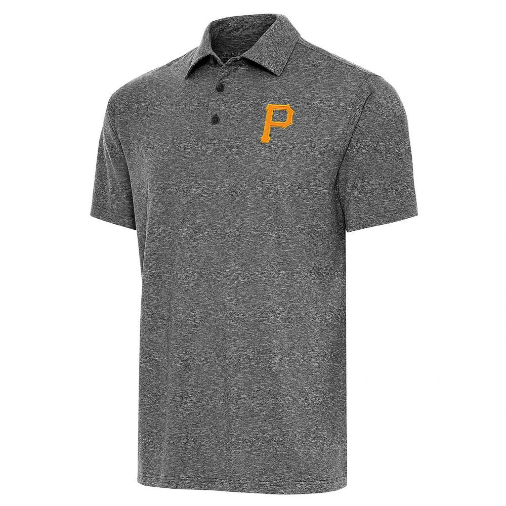 Men's Antigua Heather Black Pittsburgh Pirates Par Polo