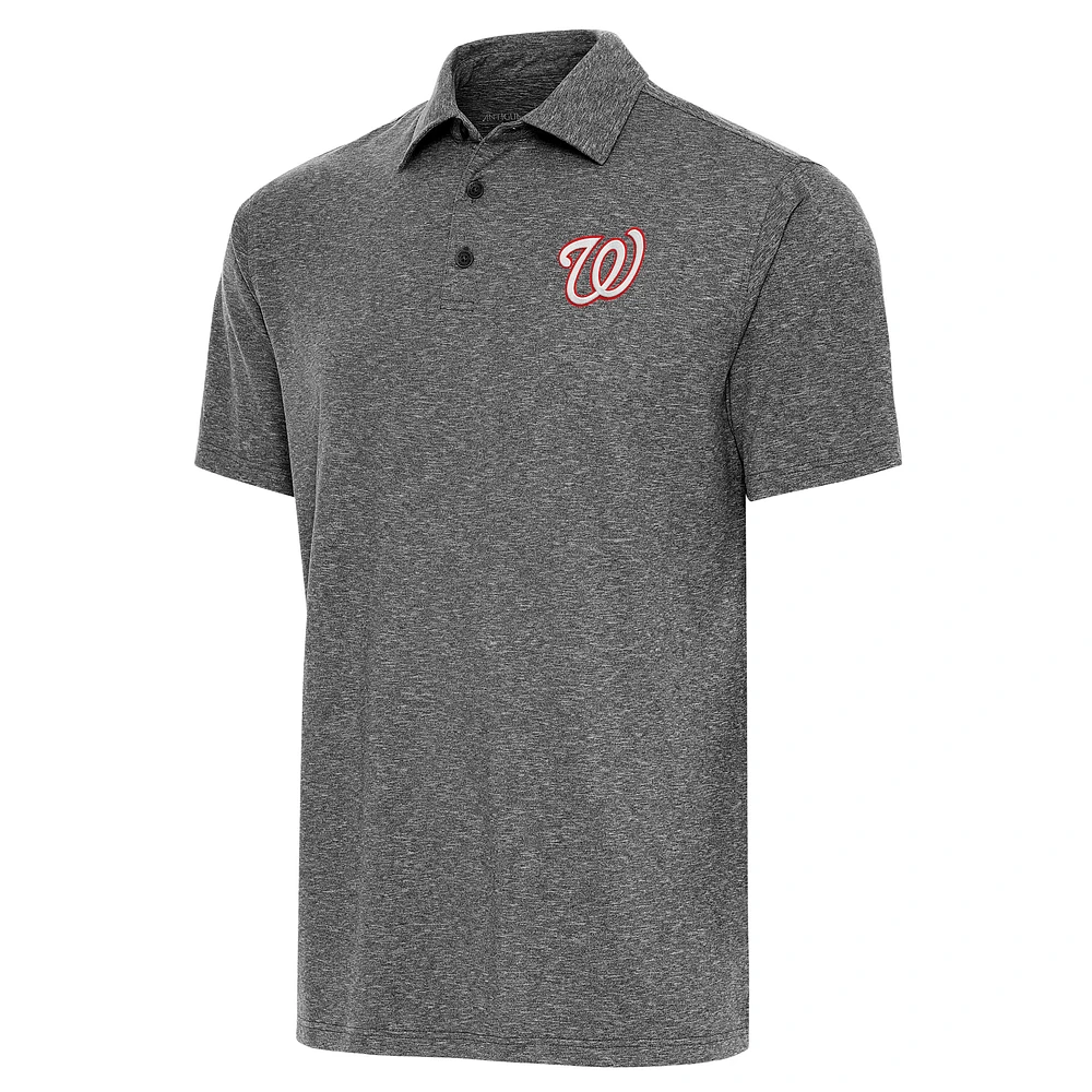 Men's Antigua Heather Black Washington Nationals Par Polo