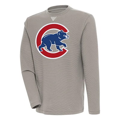 Men's Antigua Oatmeal Chicago Cubs Flier Bunker Pullover Sweatshirt