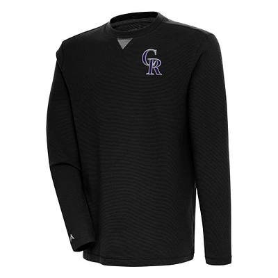 Men's Antigua Black Colorado Rockies Flier Bunker Pullover Sweatshirt