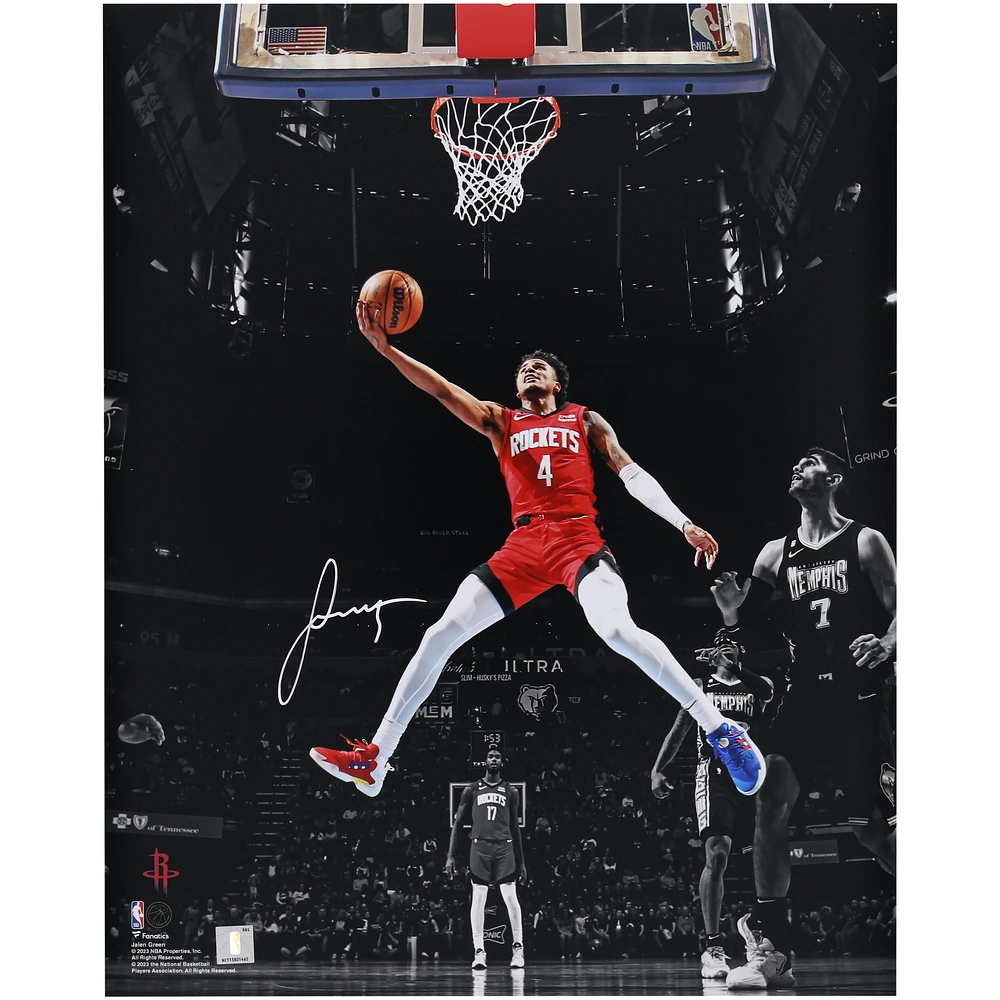 Jalen Green Houston Rockets Autographed 16" x 20" Spotlight Layup Photograph